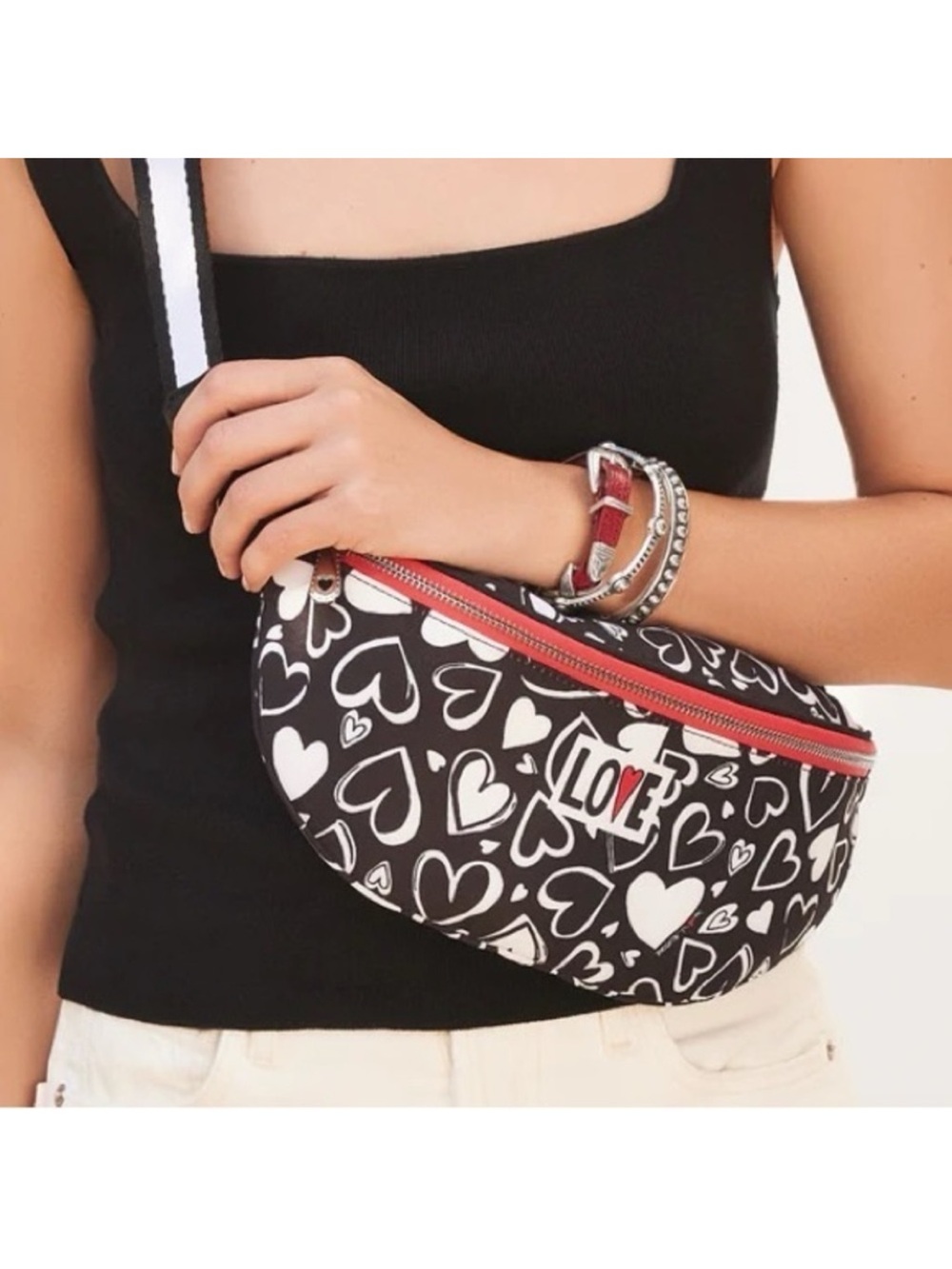 Brighton Endless Love Hearts Black White Red Belt Bag Fanny Pack NWOT